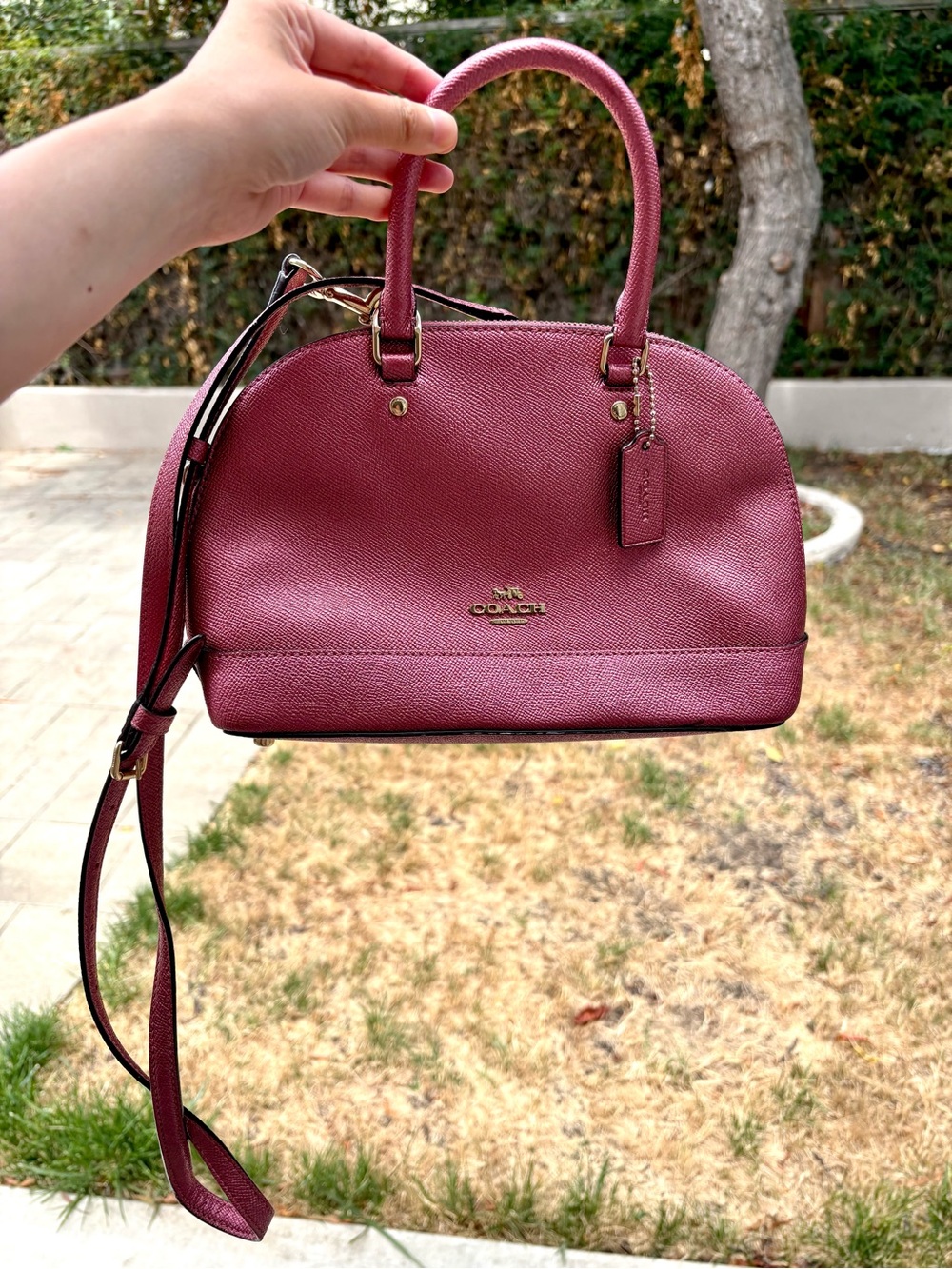 Coach Crossbody Handbag With Long Strap Gold Hardware Metallic Red/Pink